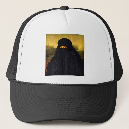 Casquette Mona Lisa cachée derrière la burqa (Devant)