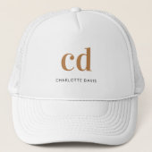 Casquette Monogramme blanc or nom élégant moderne (Devant)