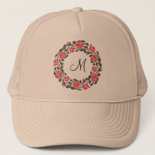 Casquette Monogramme initial des roses rouges à point croisé