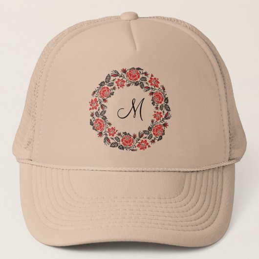 Casquette Monogramme initial des roses rouges à point croisé (Devant)