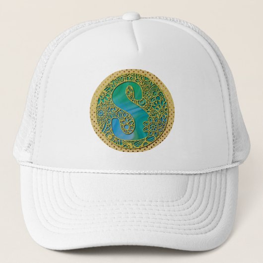 Casquette Monogramme Initial Moderne Lettre Dorée et Turquoi (Devant)