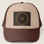 Casquette Monogramme M initiale imprimée Image Tan et Marron (Devant)