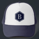 Casquette Monogramme octogone géométrique bleu foncé<br><div class="desc">Elégante forme octogonale géométrique simple bleu foncé avec monogramme personnalisable.</div>