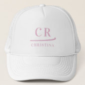 Casquette Monogrammed Initials Name Minimalist Pink & White (Devant)