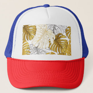 Casquette Monstera Feuilles : Blanc doré