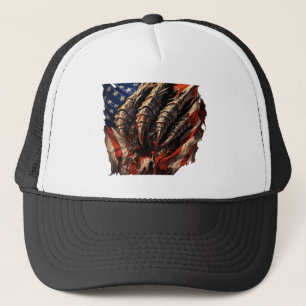 Casquette Monstre Féroce Déchirant l'Art du Drapeau Américai