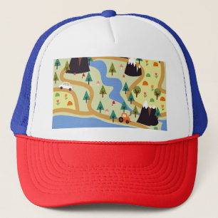 Casquette Montagnes, rivières, forêt, motif automobile.