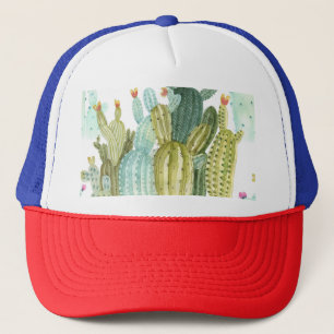 Casquette Motif d'aquarelle vintage Cactus Blooming
