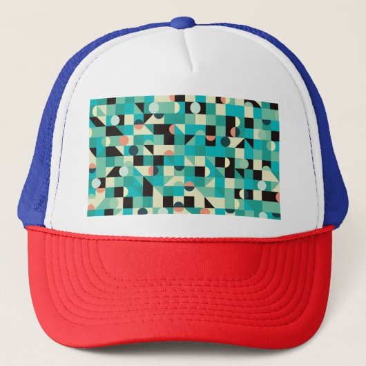 Casquette motif vintage avec triangles et cercles. (Devant)