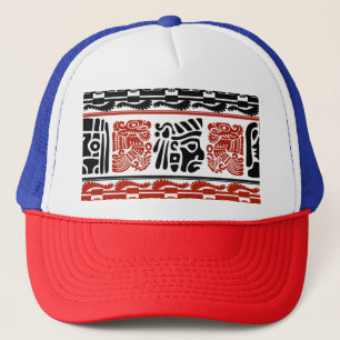 Casquette Motifs indiens, rouge noir, motif sans couture.