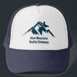 Casquette Mountain Real Estate Company Custom Realtor<br><div class="desc">Une société immobilière de chaîne de montagnes cool casquette pour une entreprise immobilière située dans une ville ou une ville montagneuse. Écran bleu marine sous la maison au milieu des montagnes. Excellent article de marketing pour un constructeur de maisons en montagne.</div>