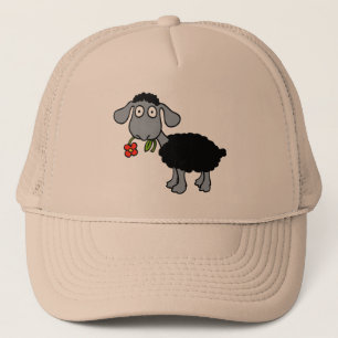 Casquette Mouton noir Agneau mignon Fleur rouge jaune