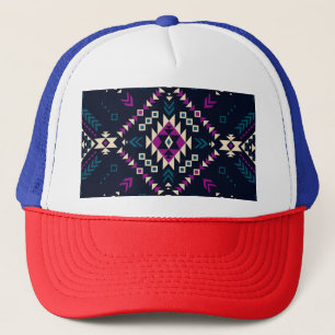 Casquette Navajo tribal foncé, géométrique vintage.