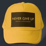 Casquette Ne jamais renoncer à ne jamais abandonner le texte<br><div class="desc">CustomText & Color Modern Élégant Modèle Sport Fitness Femmes Hommes Unisex N'Abandonne Jamais Ne Rendez-Vous Jaune Et Noir Baseball & Trucker Chapeaux / Casquettes.</div>