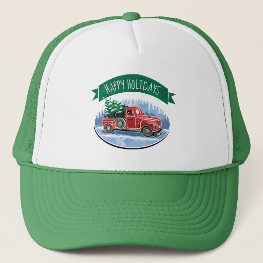 Casquette Noël Camion Vintage Rouge Joyeux Fêtes (Devant)