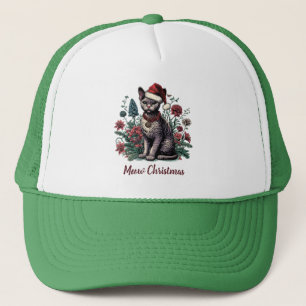 Casquette Noël Devon Rex Chat : Chapeau et Fleurs de Noël