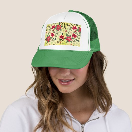 Casquette Noël Motif sans couture avec fleurs rouges (En situation)