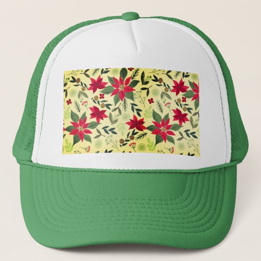 Casquette Noël Motif sans couture avec fleurs rouges (Devant)