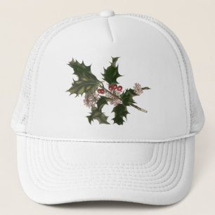 Casquette Noël vintage, plante de houx vert avec des baies