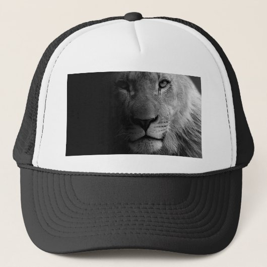 Casquette Noir Blanc Motivation Leadership Lion Portrait (Devant)