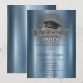 Casquette noir Bleu Graduation Party Invitation (Devant / Derrière)