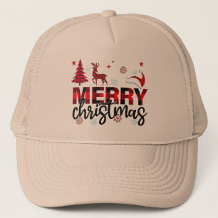 Casquette Noir et Rouge Buffalo Plaid Joyeux Design de Noël