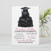 Casquette noir & Gown Aquarelle Invitation de grad (Debout devant)