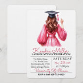 Casquette noir & Gown Aquarelle Invitation de grad (Devant / Derrière)