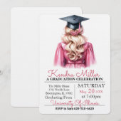 Casquette noir & Gown Aquarelle Invitation de grad (Devant / Derrière)