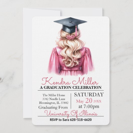 Casquette noir & Gown Aquarelle Invitation de grad (Devant)