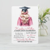 Casquette noir & Gown Aquarelle Invitation de grad (Debout devant)