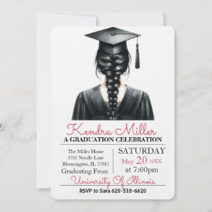 Casquette noir & Gown Aquarelle Invitation de grad