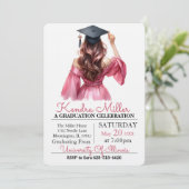 Casquette noir & Gown Aquarelle Invitation de grad (Debout devant)