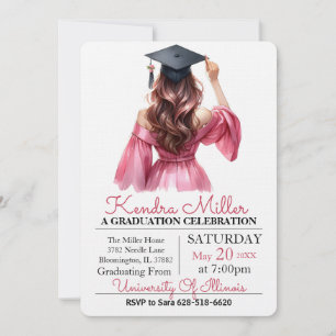 Casquette noir & Gown Aquarelle Invitation de grad