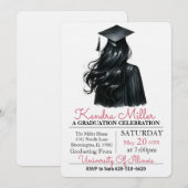 Casquette noir & Gown Aquarelle Invitation de grad (Devant / Derrière)