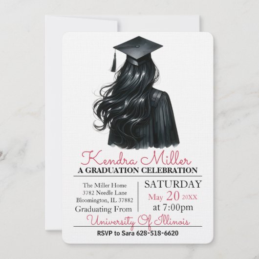 Casquette noir & Gown Aquarelle Invitation de grad (Devant)