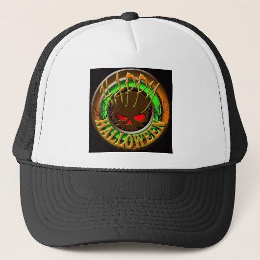 Casquette NOIR heureux BG de crâne de Halloween (Devant)