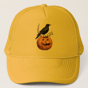 Casquette Noir orange Halloween citrouille oiseau Trucker Ch