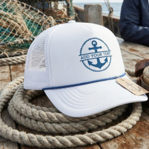 Casquette Nom de bateau personnalisé Ancre nautique bleue et
