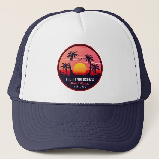 Casquette Nom de famille Beach House Retro Sunset Souvenirs (Devant)