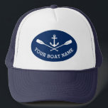 Casquette Nom du bateau Ancre de navire nautique Voitures tr<br><div class="desc">Une Ancre nautique et des avirons croisés avec votre nom de bateau personnalisé ou autre texte sur un chapeau classique de camion.</div>