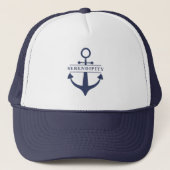 Casquette Nom du bateau Ancre Marine Bleu Blanc Personnalisé (Devant)