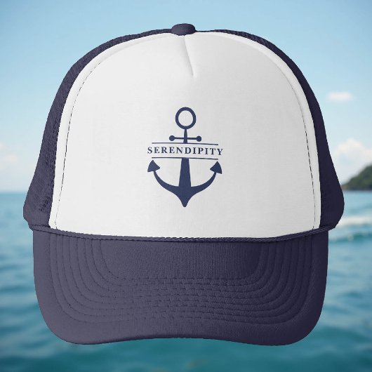 Casquette Nom du bateau Ancre Marine Bleu Blanc Personnalisé