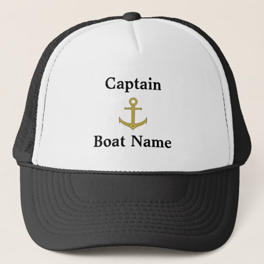 Casquette Nom du bateau du capitaine Ancre Noir Noir Noir Na (Devant)