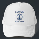 Casquette Nom du bateau du capitaine nautique Ancre corde Ro<br><div class="desc">Capitaine nautique Nom du bateau Marine Blue Ancre Rope Roue Casquette blanc</div>