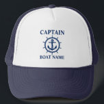 Casquette Nom du bateau du capitaine nautique Ancre Roue Ble<br><div class="desc">Capitaine nautique Nom du bateau Marine Blue Ancre Rope Roue Casquette bleu</div>