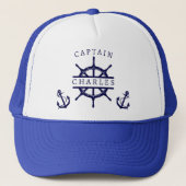 Casquette Nom du capitaine nautique Ancre de bateau bleu mar (Devant)
