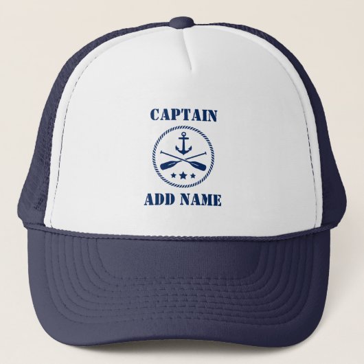 Casquette Nom du capitaine ou du bateau Ancre nautique et av (Devant)