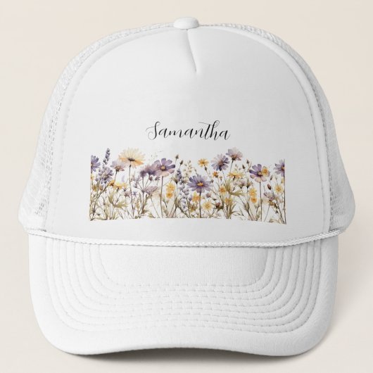 Casquette Nom du Fleur sauvage floral pourpre (Devant)