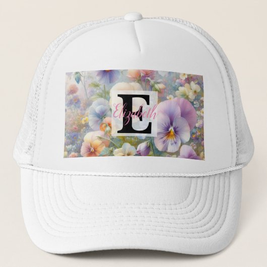 Casquette Nom du monogramme sur l'aquarelle Fleurs dans les (Devant)